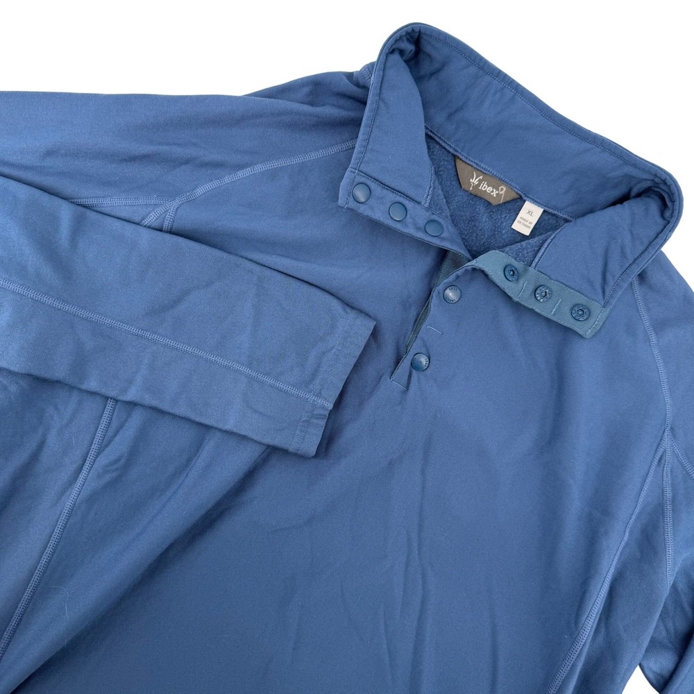 Ibex Men's XL Blue‎ Merino Wool Snap Neck Long Sleeve Pullover Fleece Shirt Ski